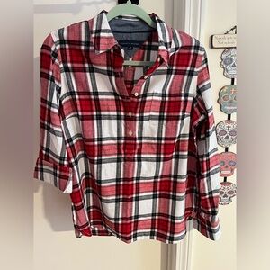 Tommy Hilfiger Red and White Plaid Button-Up Shirt
